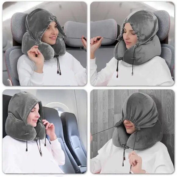 neck support U shaped hooded travel pillow for airplane1 Set - Picture 2 of 15